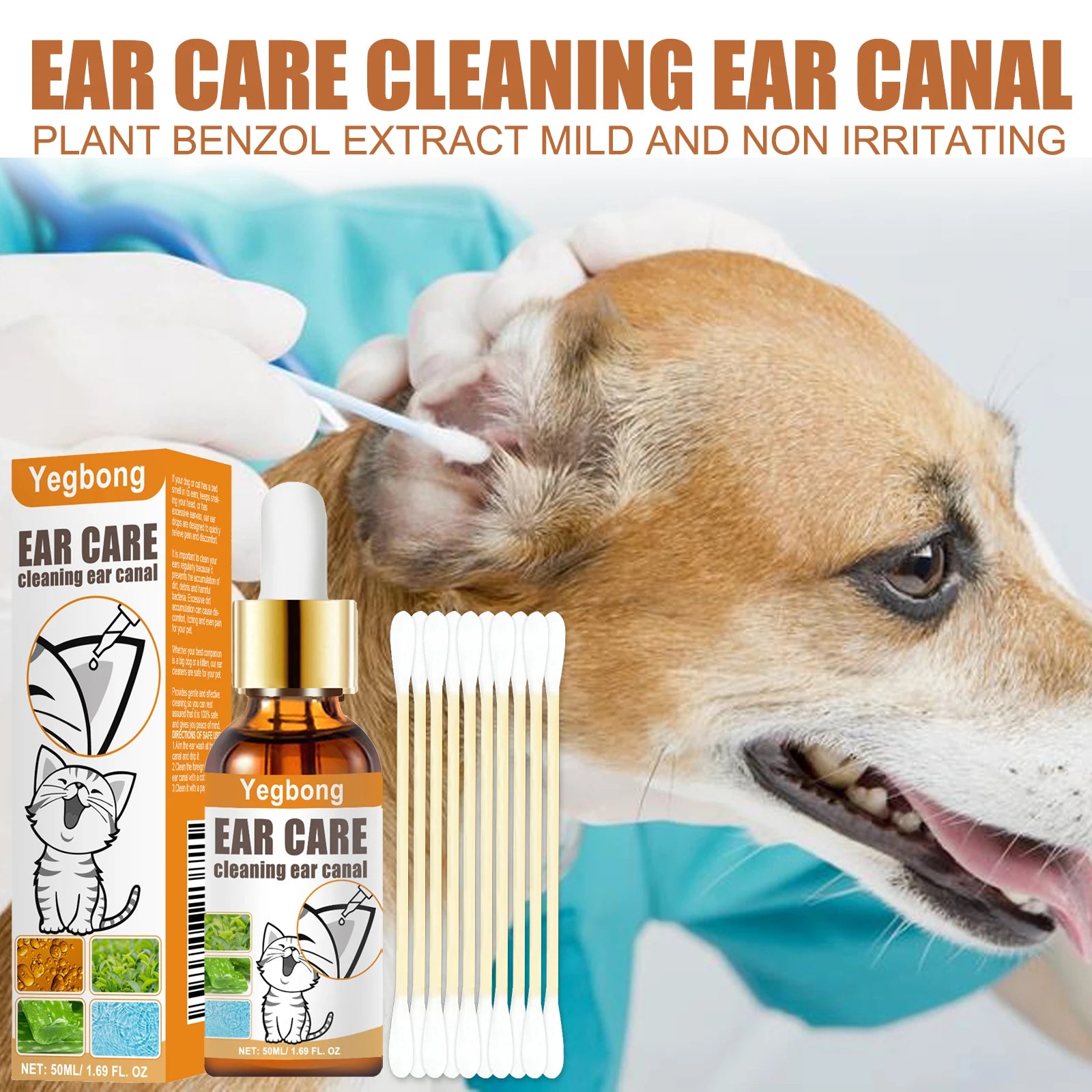Pet Ear Cleaner with Cotton Swab
