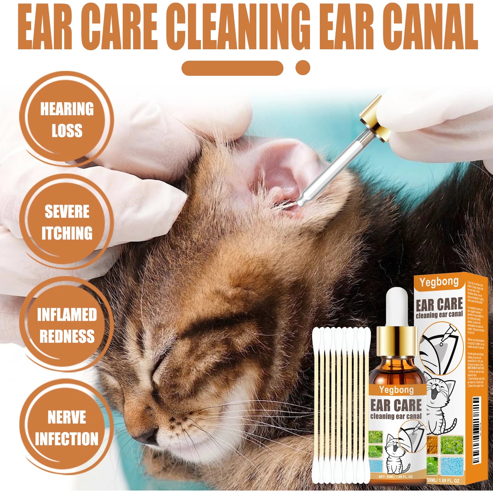 Pet Ear Cleaner with Cotton Swab