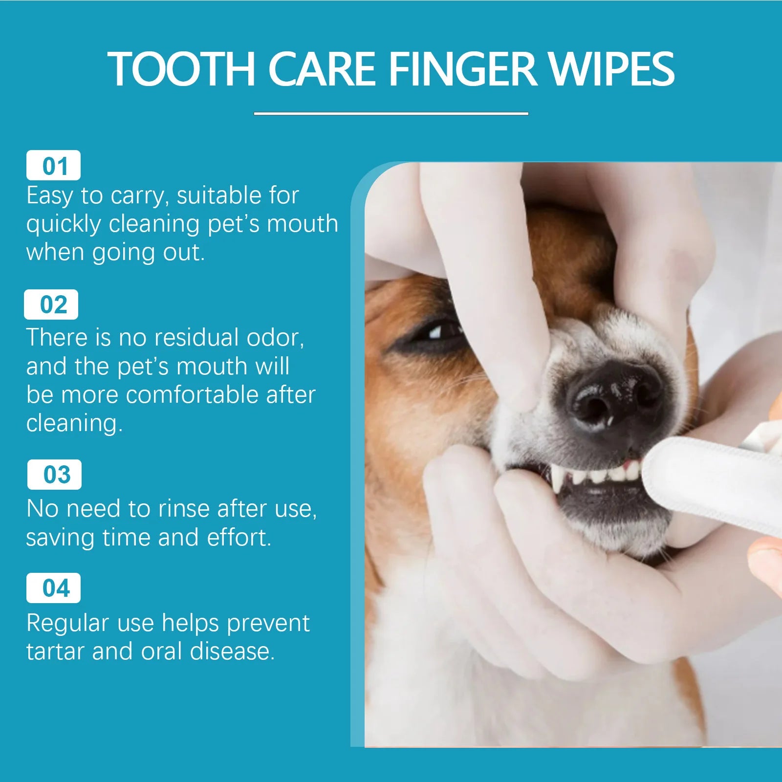 50pcs Pet Dental Care Finger Wipes Soothe Gums Bad Breath Eliminator Clean Stain Dog Cat Oral Care Toothbrush Wipes