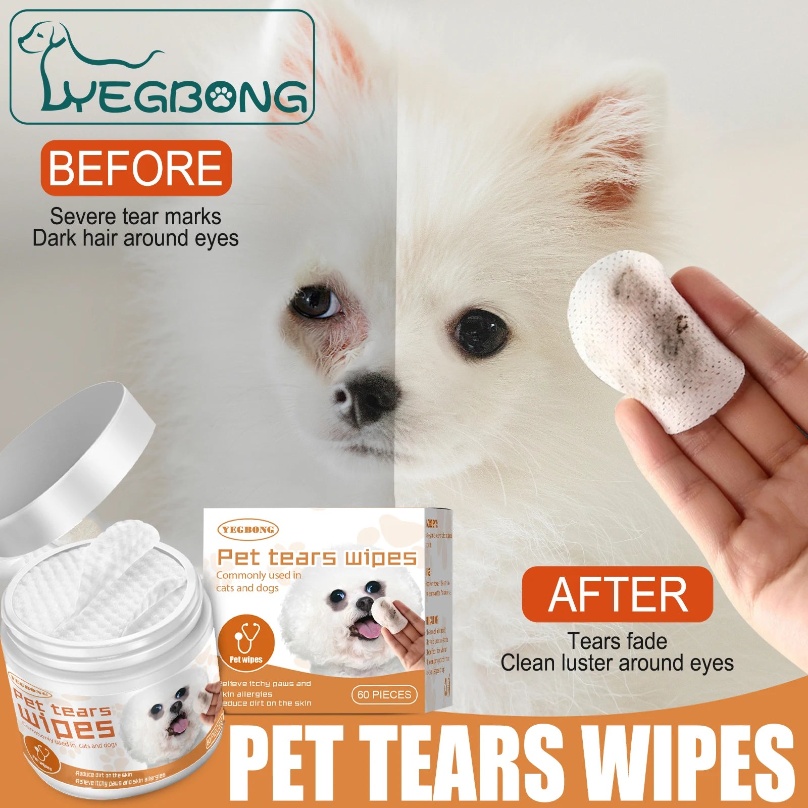Wet Wipes For Remove Cat and Dog Tearmark