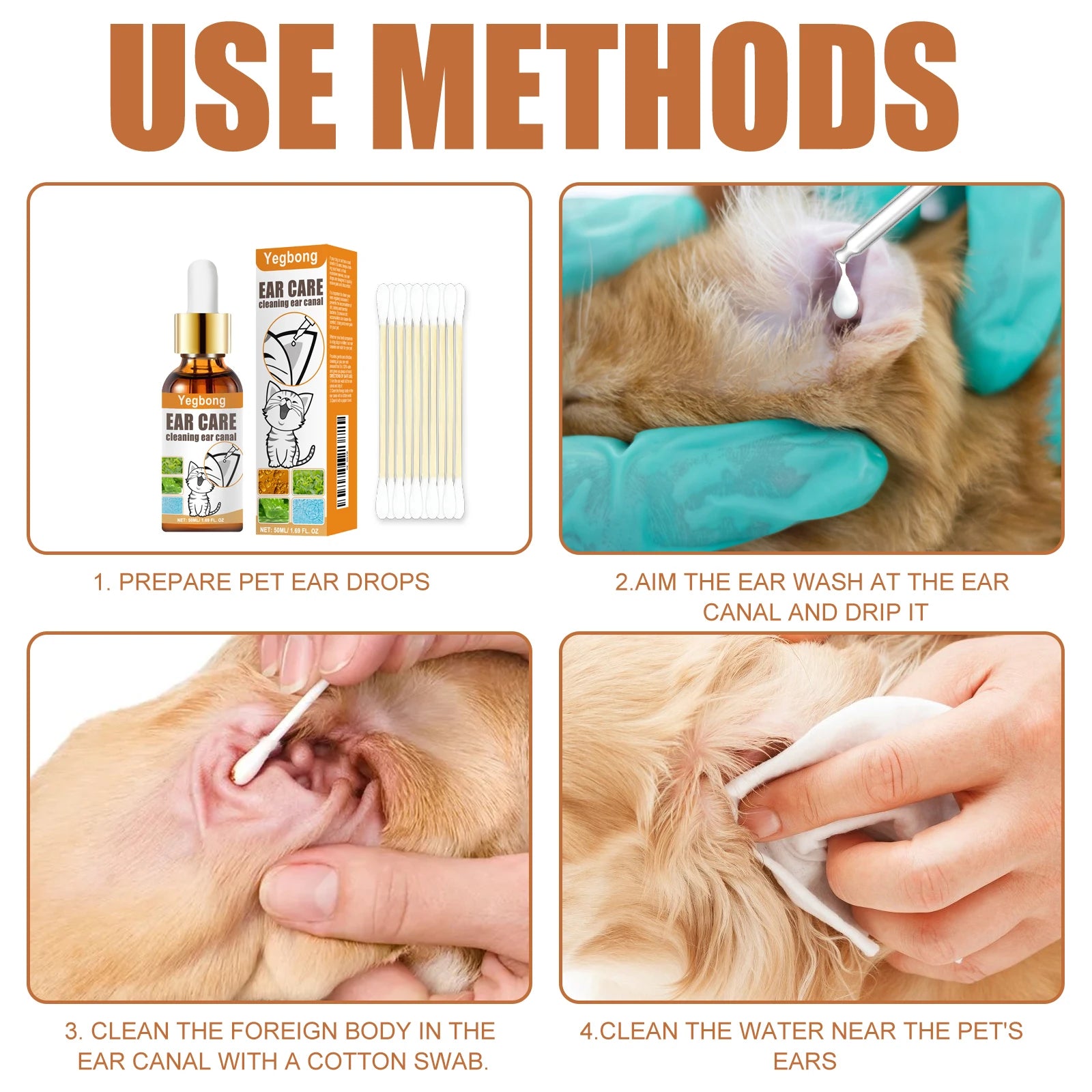 Pet Ear Cleaner with Cotton Swab