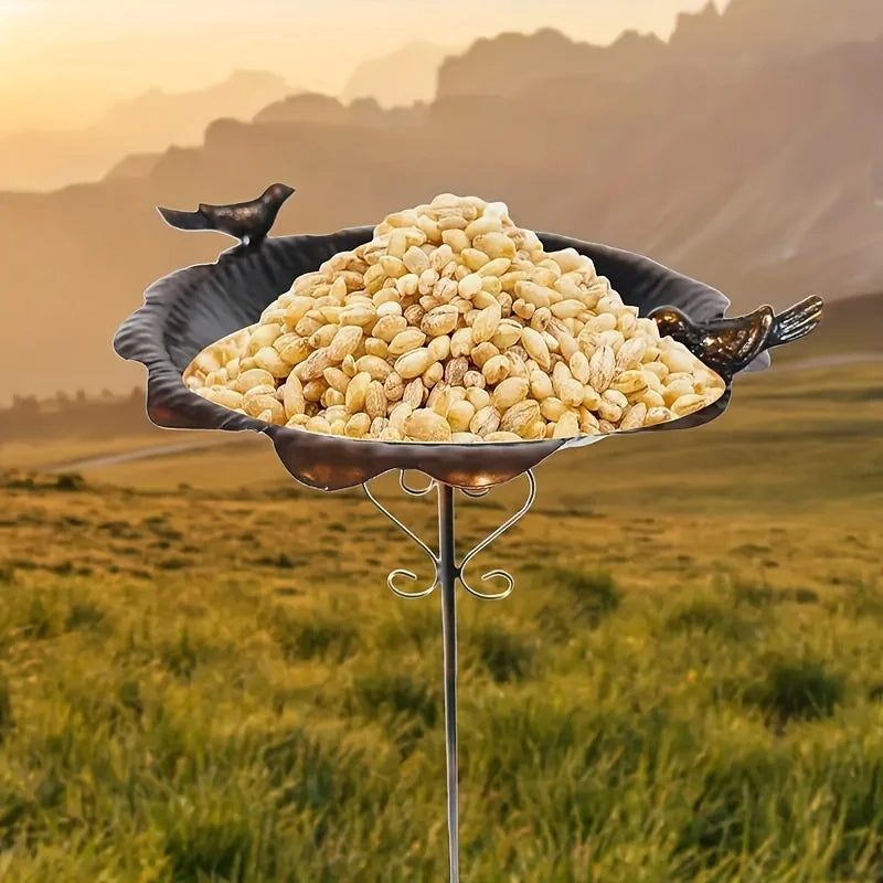 47.5" Metal Leaf-Shaped Bird Feeder Stake