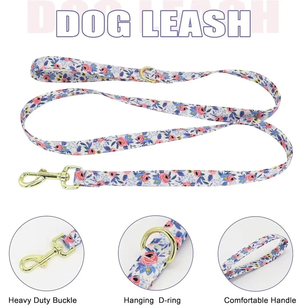 Dog Harness Leash Collar Set Adjustable Floral Soft Mesh Vest Puppies Girls