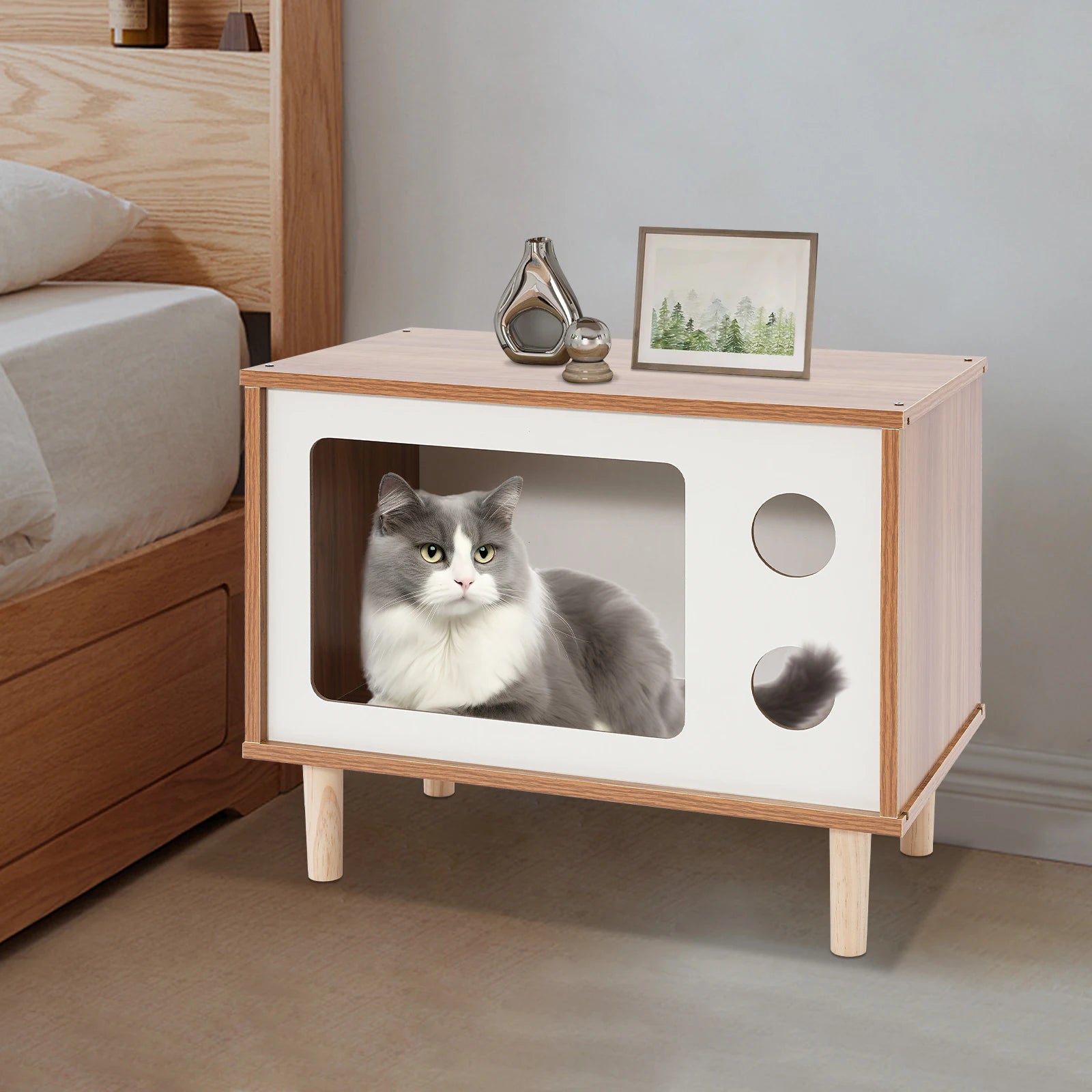 Cat House Wooden TV-Shaped Cat Bed