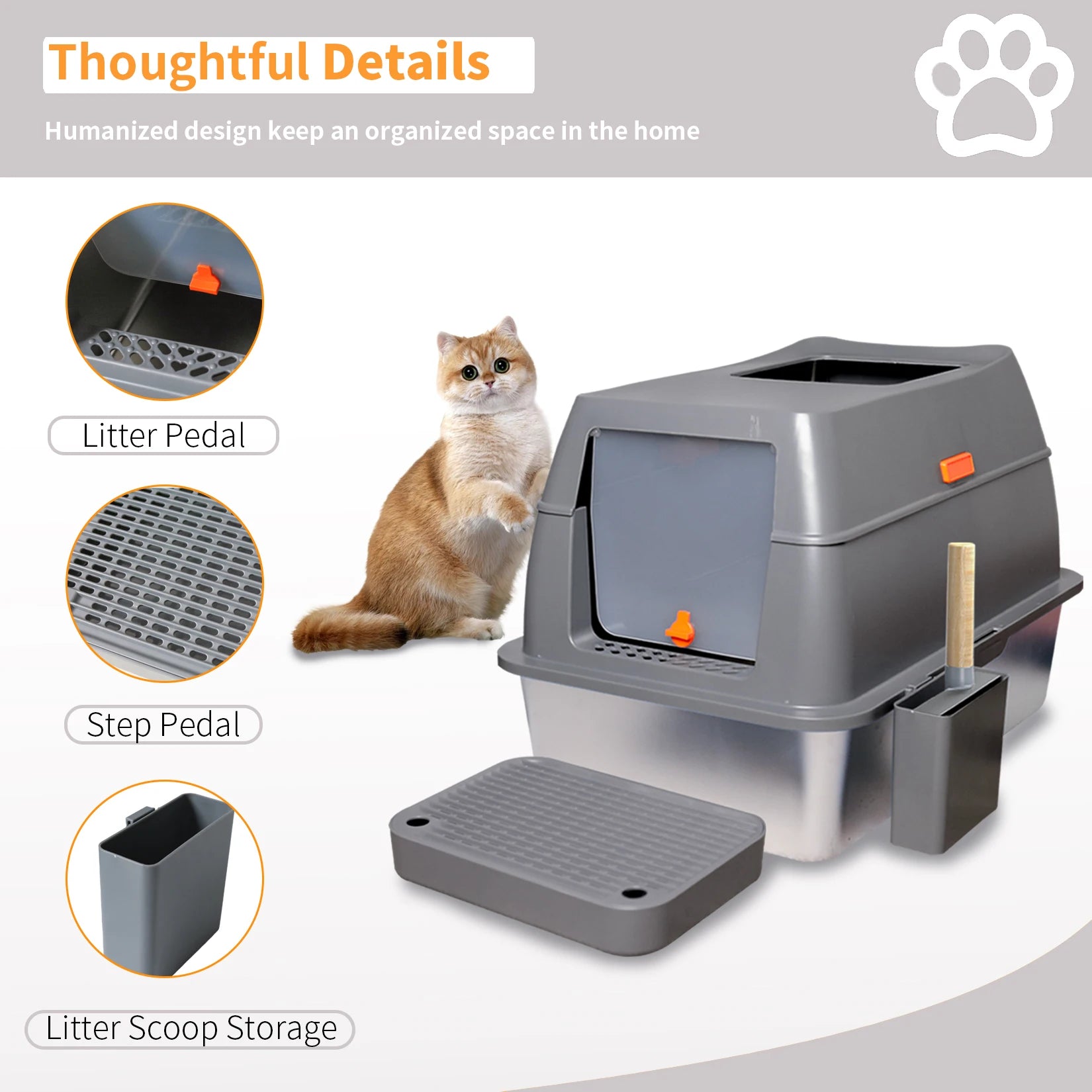 Cat Litter Box with Lid, Enclosed Potty, Large Top Entry Anti-Splashing Toilet, Easy to Clean Including Litter Scoop