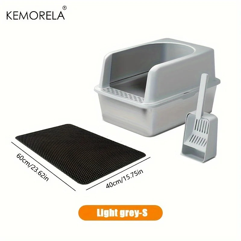 Stainless Steel Litter Box With Litter Mat And Litter Spade Lid High Side