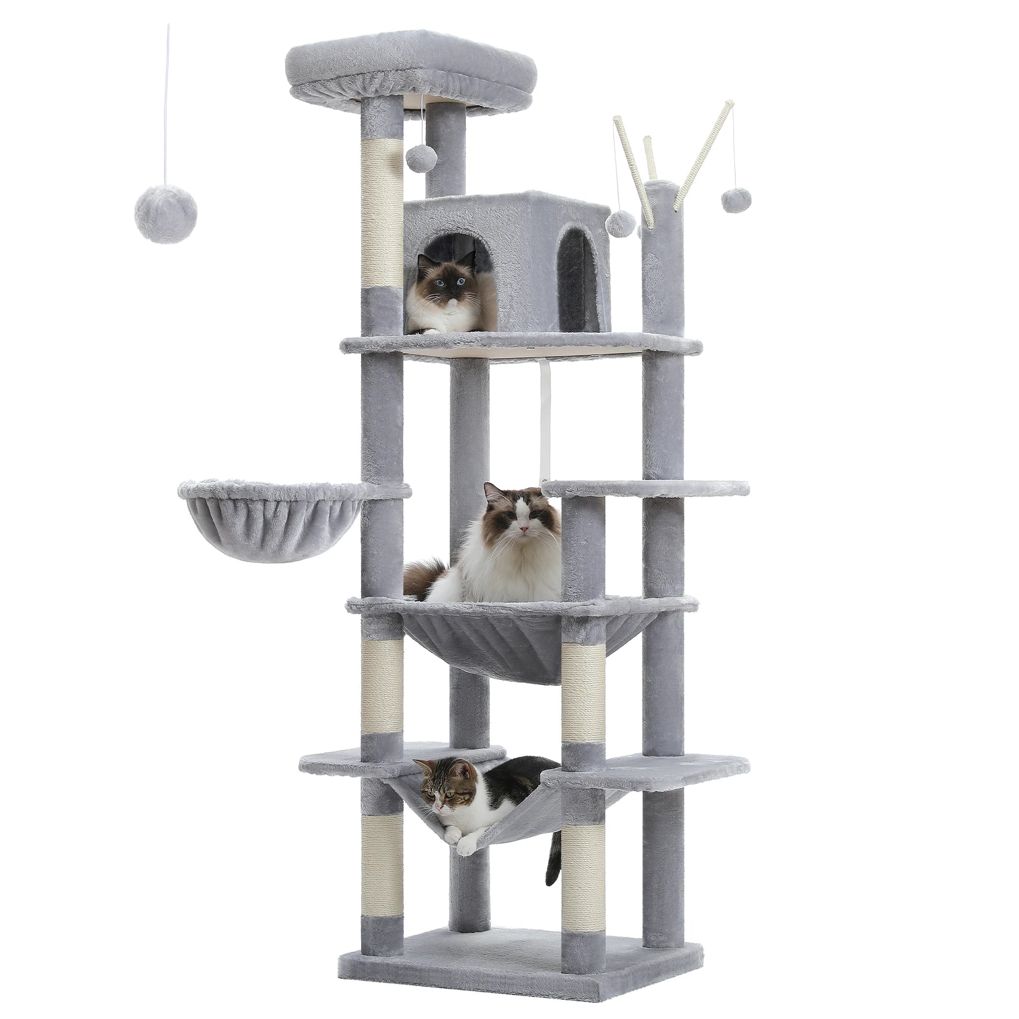 Tall Cat Tower for Cats with Super Big Hammock with Scratching Post