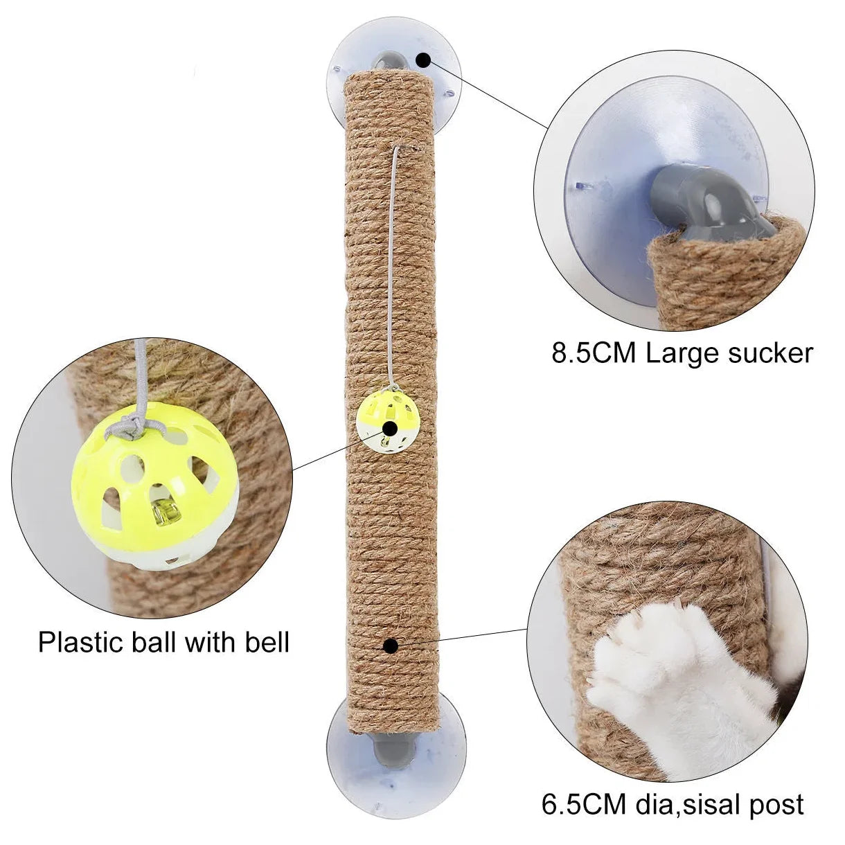 'Stick N' Claw' Sisal Rope and Toy Suction Cup Stick Shaped Cat Scratcher