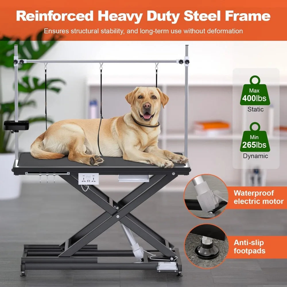 49'' Electric, Professional Heavy Duty Grooming Table for Dogs at Home 400lbs with Tool Organizer/3 Nooses