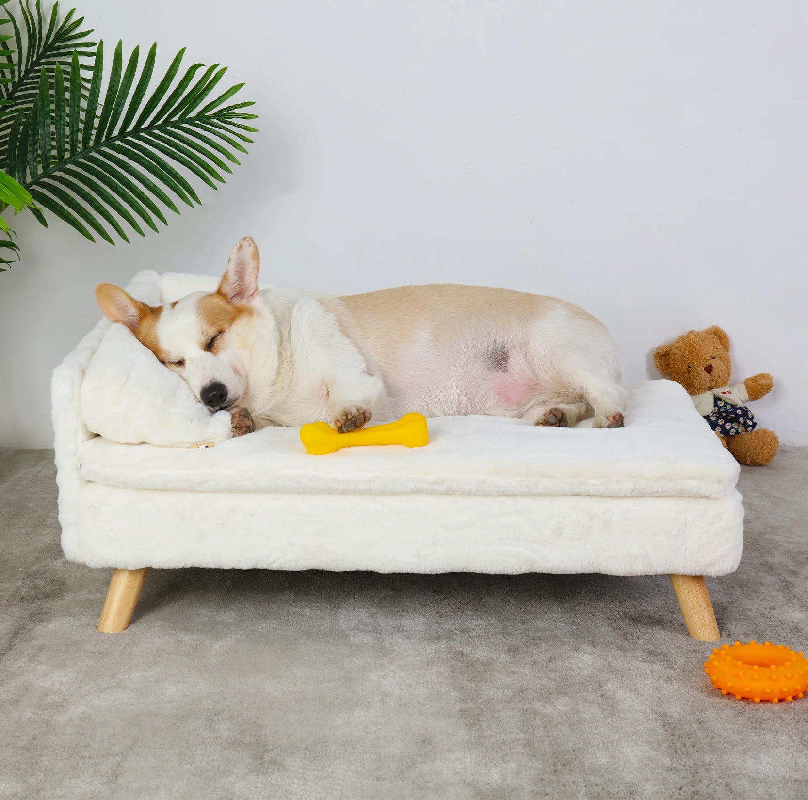 Pet Stool Bed with Cozy Pad Waterproof,Pet Sofa Bed with Sturdy Wood Legs