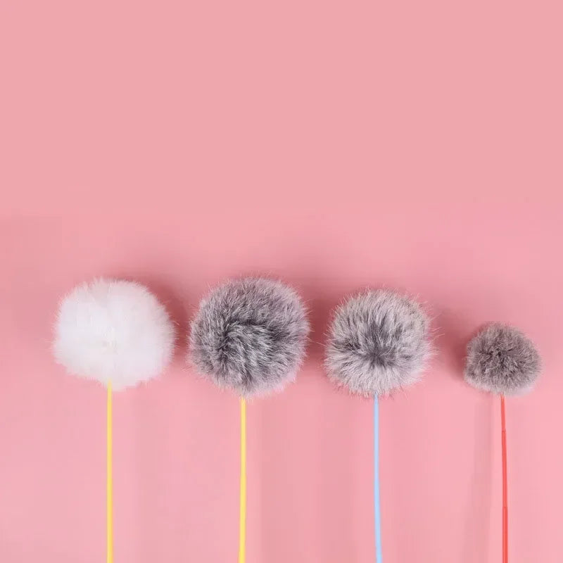 Tease Cat Stick Faux Rabbit Fur Pompom Plush