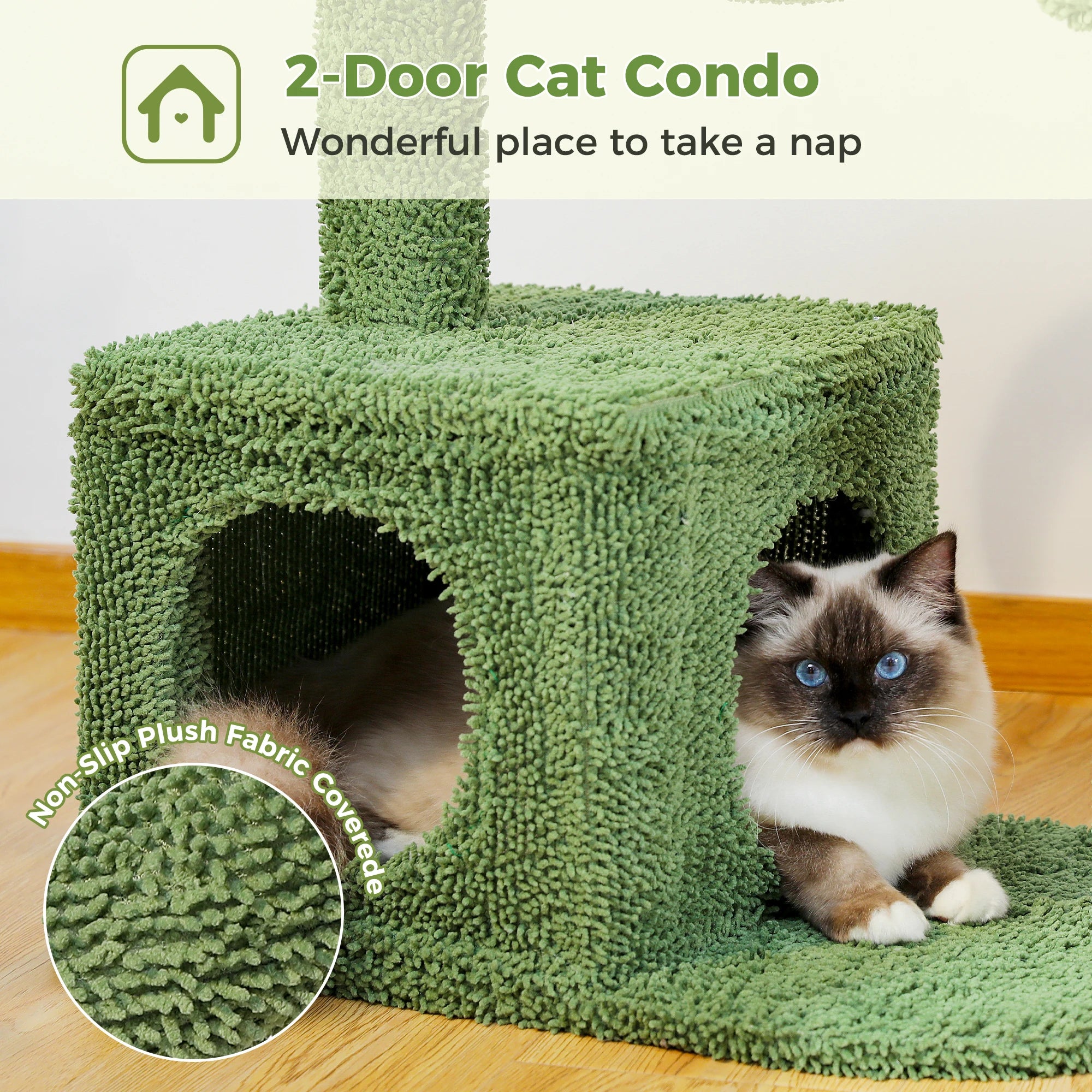Cactus Cat Tree with Large Condo, Hammock, Dangling Ball