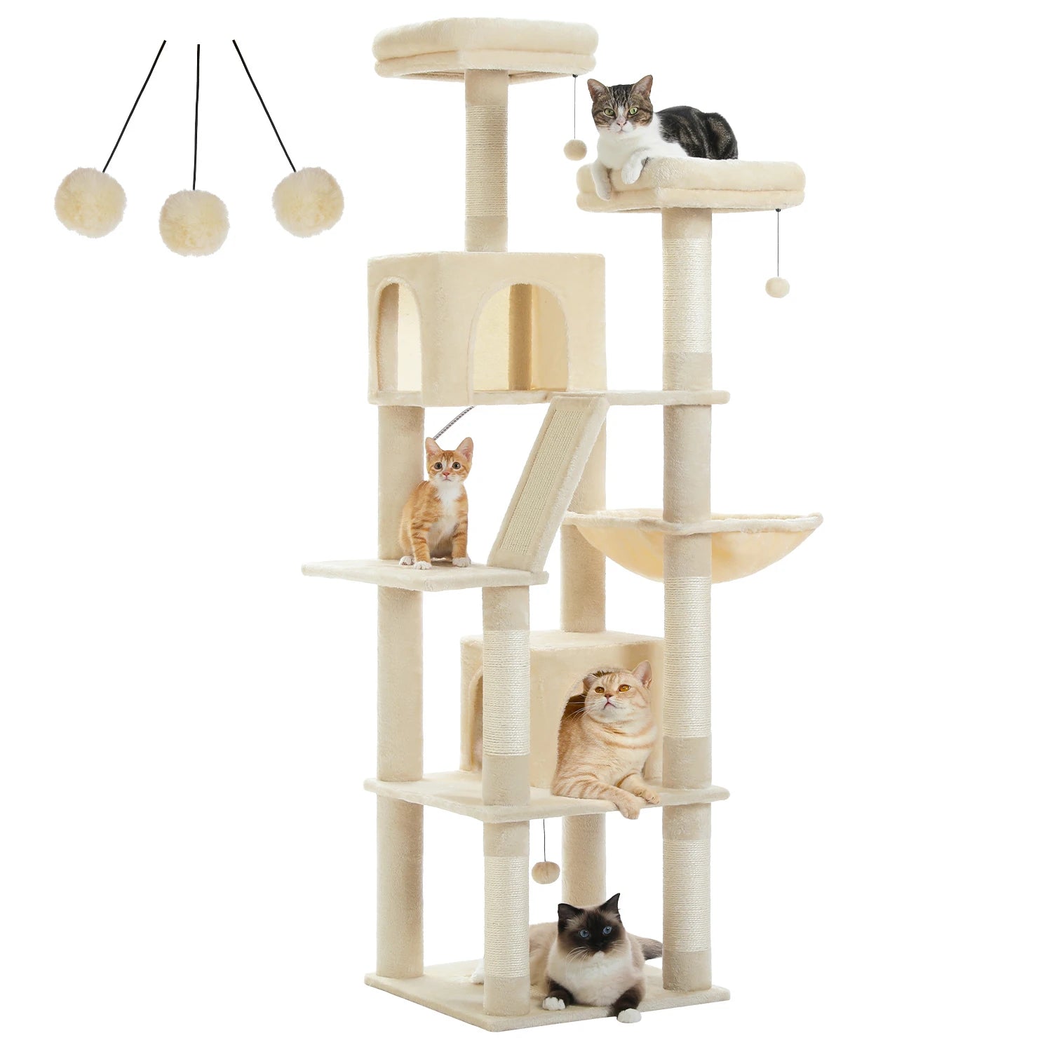 Multi-Level Plush Cat Condo with Scratching Posts Scratching Boards Perches Caves