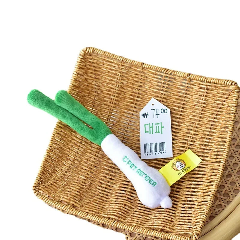 Green Onion Dog Plush Squeak Cute Interactive Toy