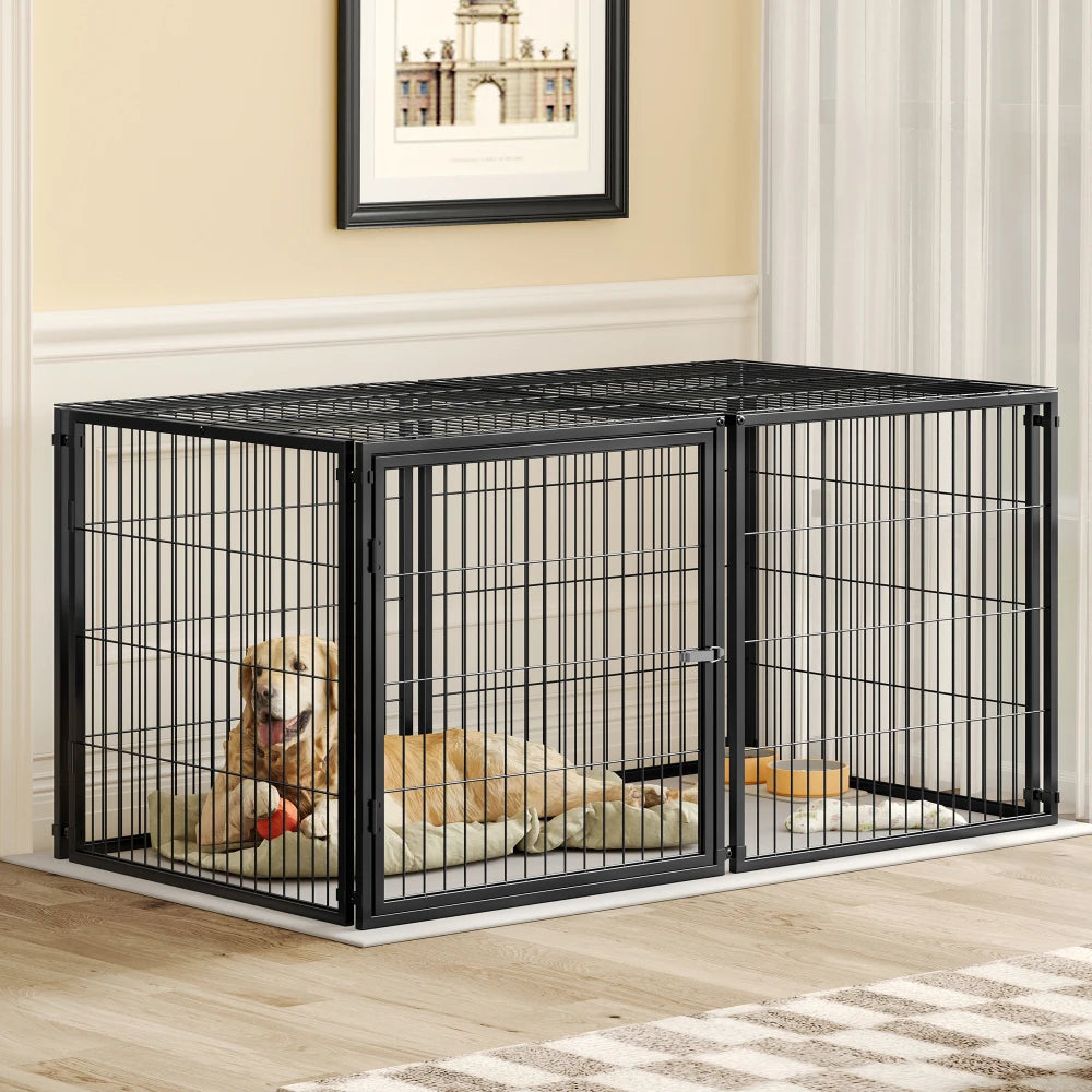 Large Dog Cage 63.7" Dog Kennel with Top Indoor, Black.63.7"L x 34.2"W x 31.7"H.