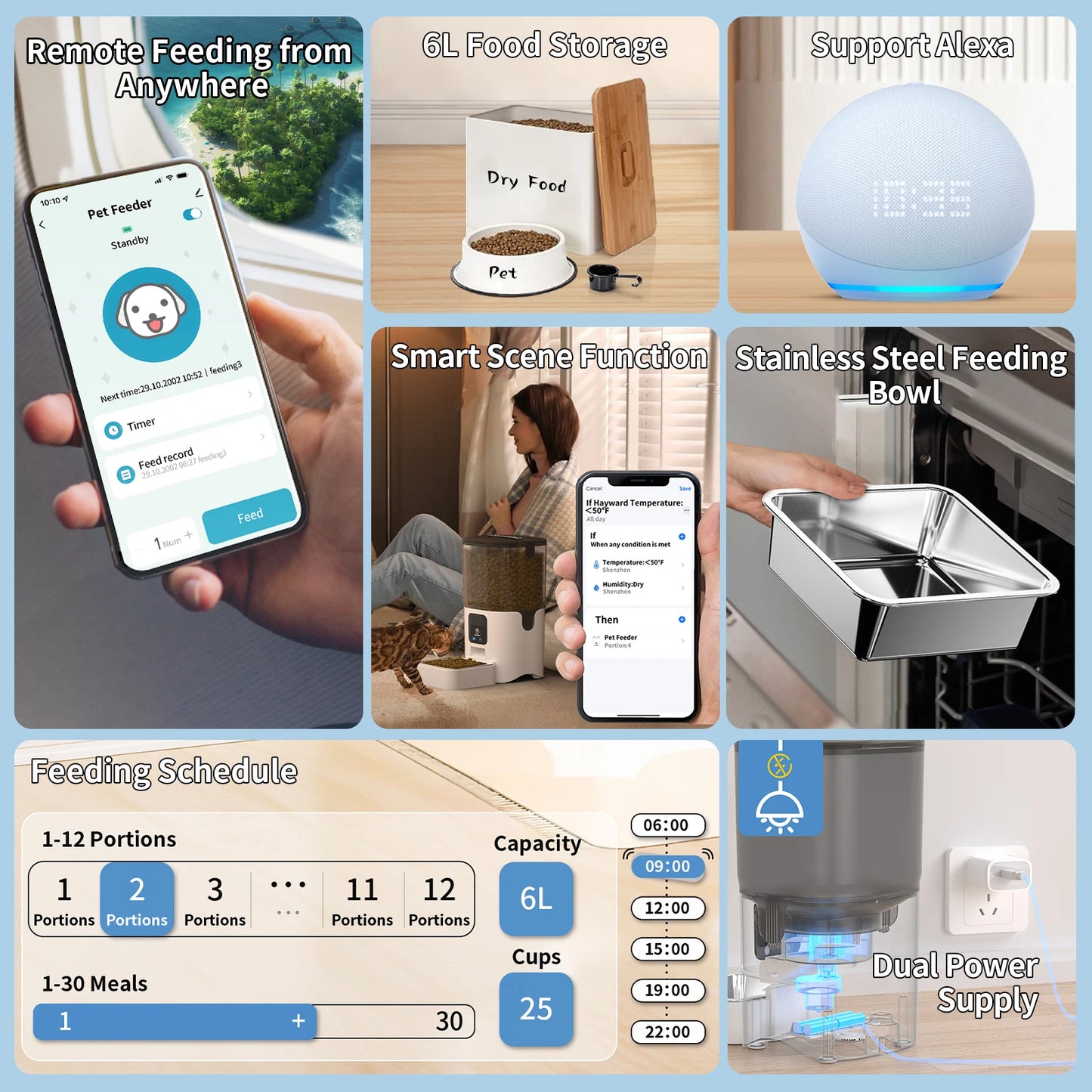 Smart Automatic Cat Feeders WiFi with APP Control for Remote Feeding Detachable for Easy Clean