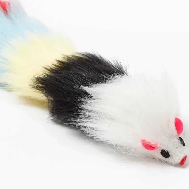Long-haired Color Tail Mice with Bells Soft Real Rabbit Fur Sound Toy