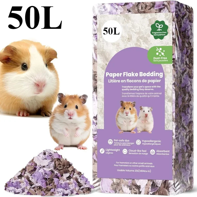 23L/50L Paper Small Pet Bedding Hamster Rabbits Guinea Pigs Odor Control Dust-Free Moisture Absorbent Natural Shavings Bedding