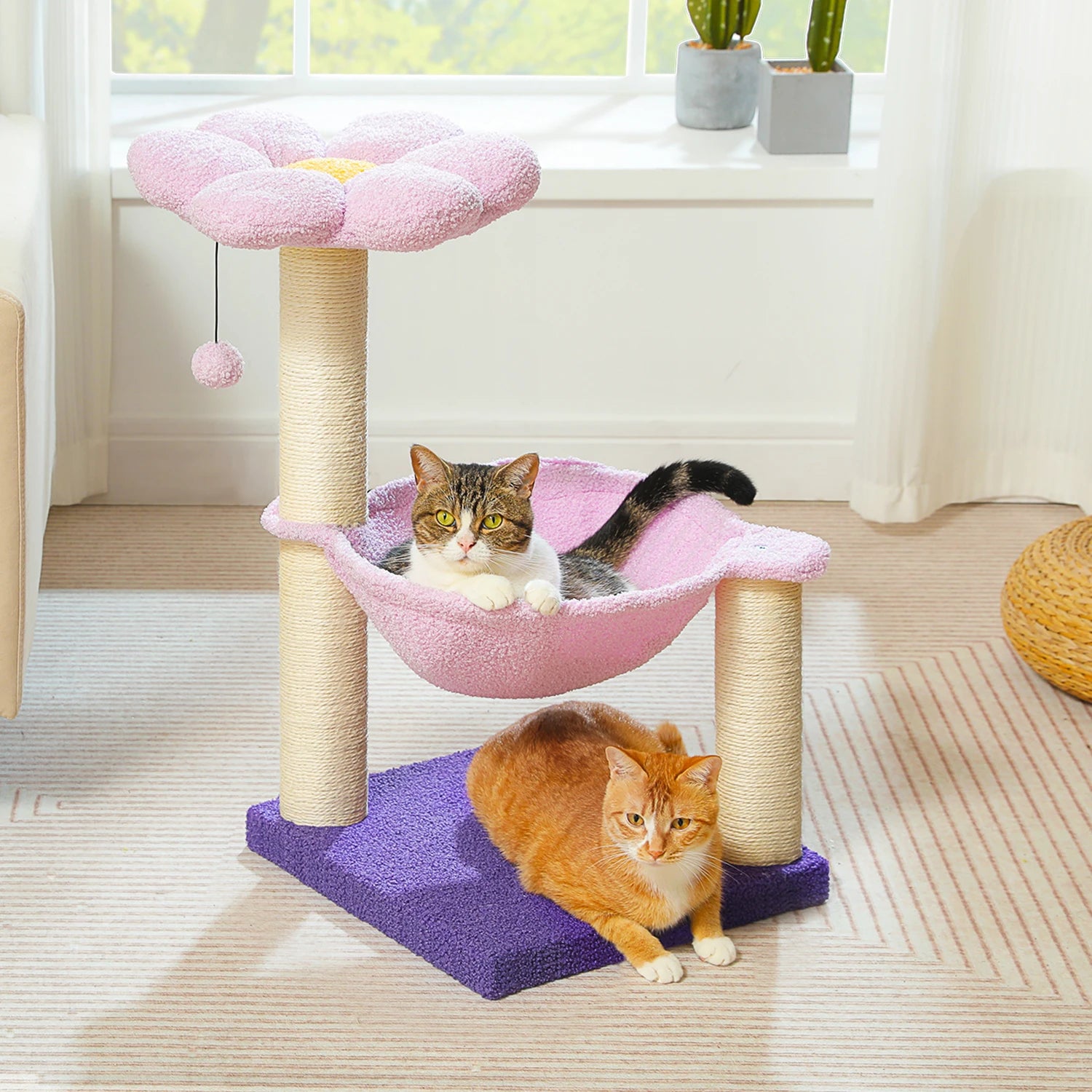 Flower Cat Tree with Sisal Scratching Post Large Hammock Soft Top Perch