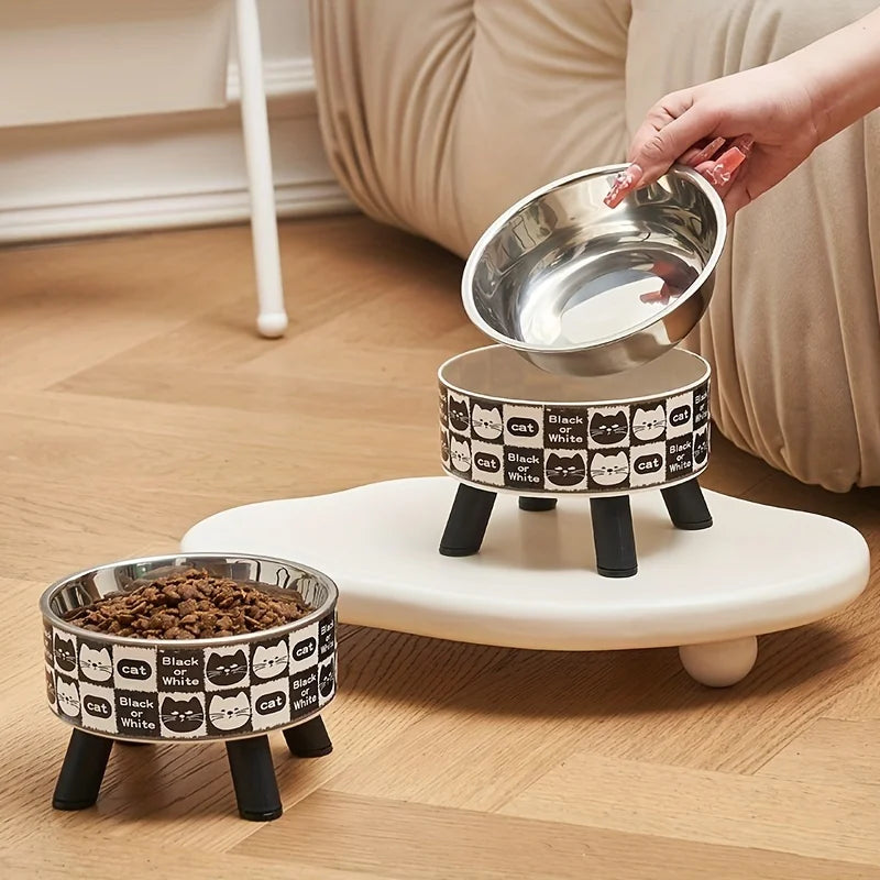 Elevated stainless steel cat bowl with neck protection design - anti slip