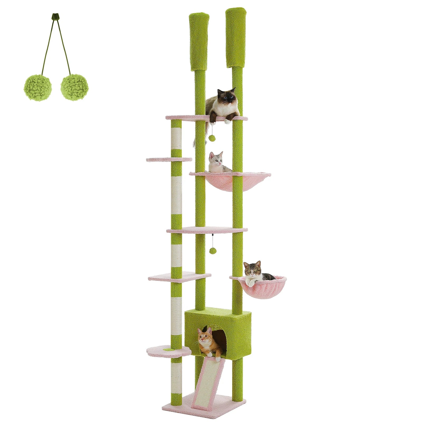 Floor to Ceiling Cat Tower Adjustable Height with Cat Condo Cozy Hammock and Scratching Post