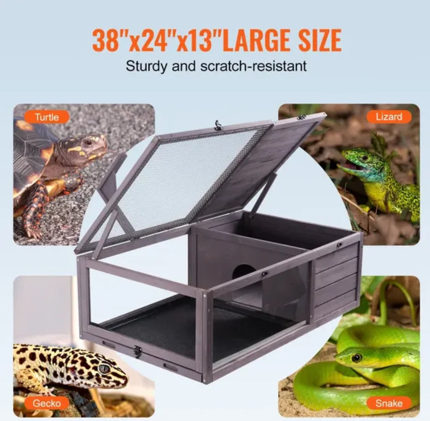 Wooden Tortoise House Indoor & Outdoor 2-Room 38x24x13in