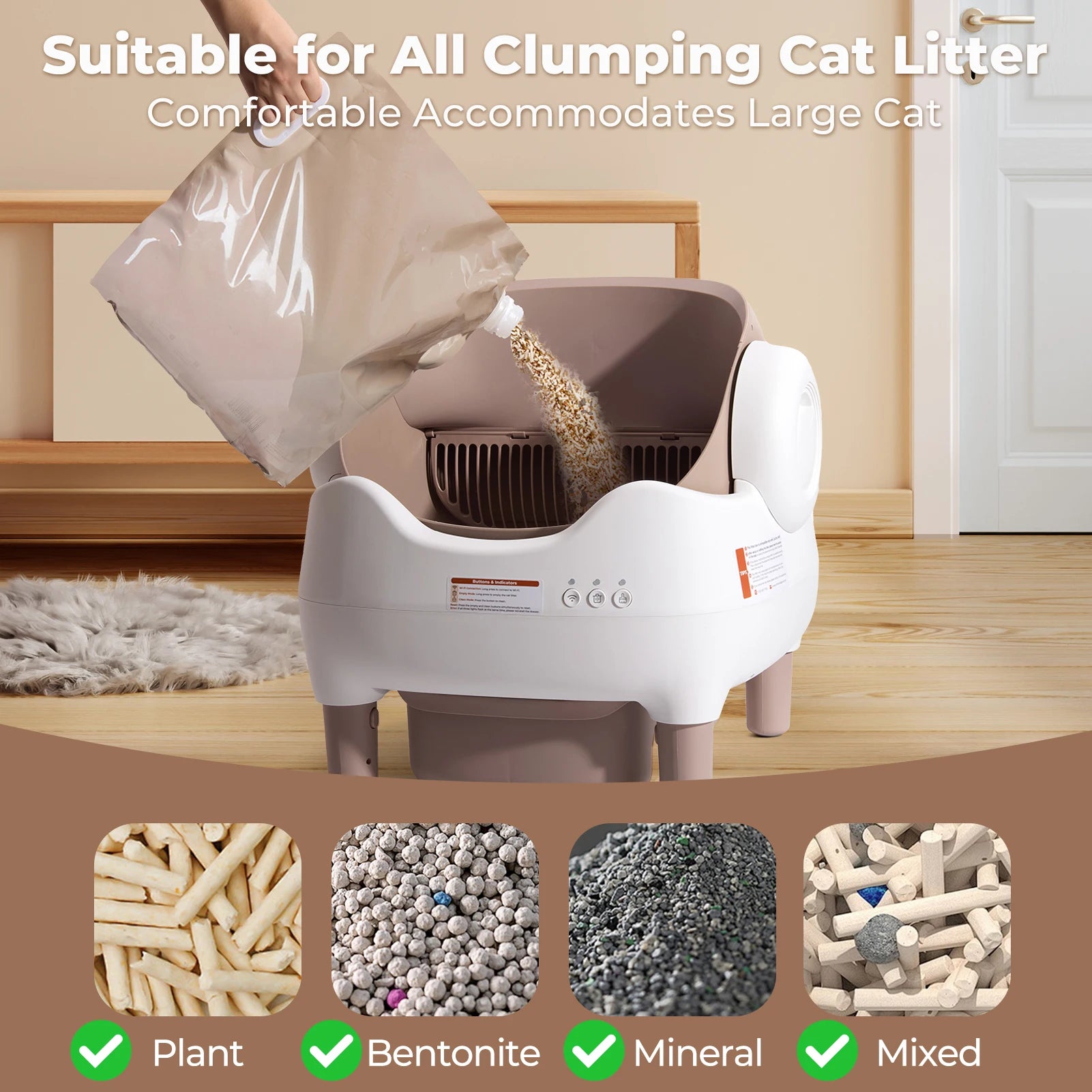 Self Cleaning Automatic Cat Litter Box with APP Control, Odor-Free Large Waste Bin, Open-Top for Multi Cats