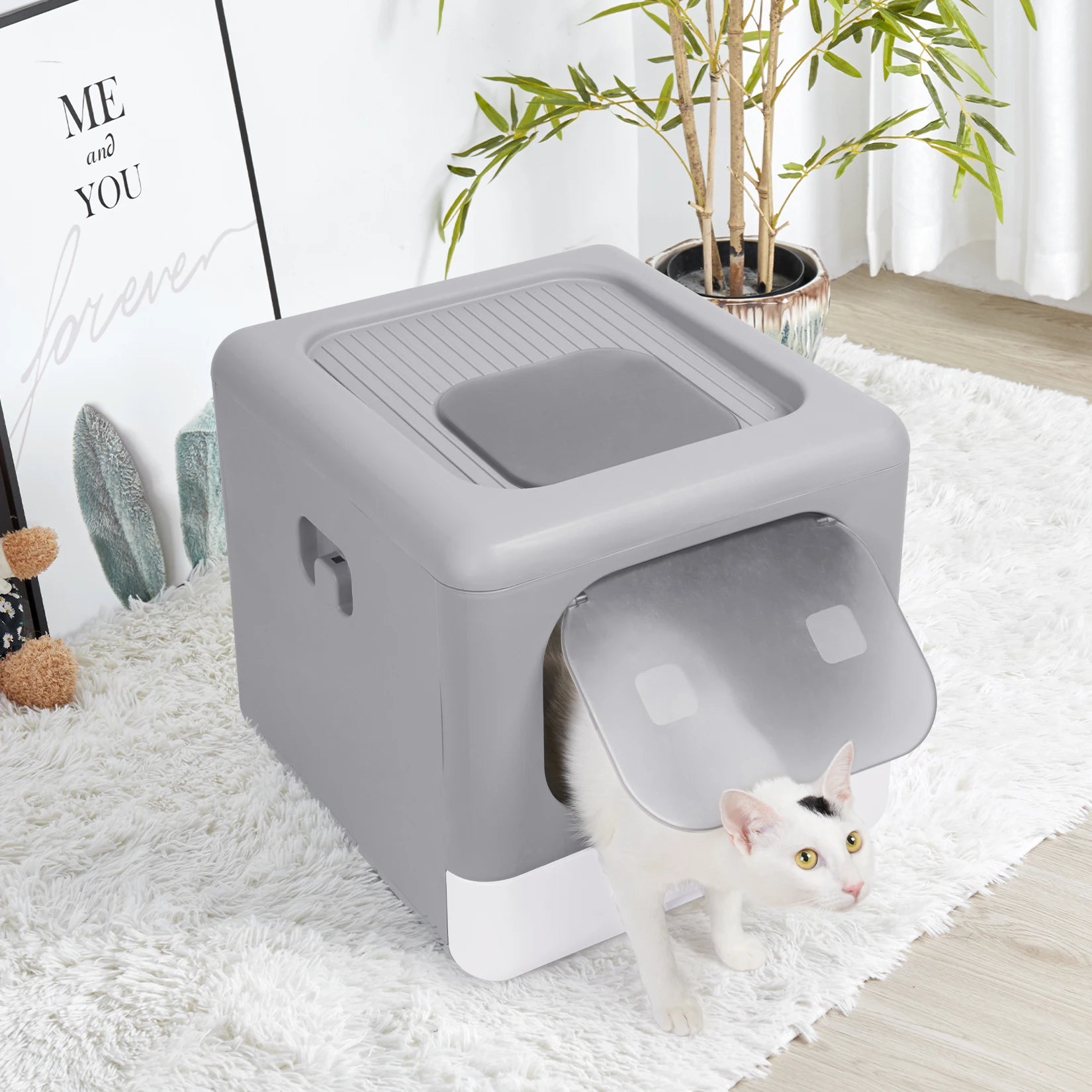 Cat Litter Box with Scoop and Tray Sifting Enclosed Foldable