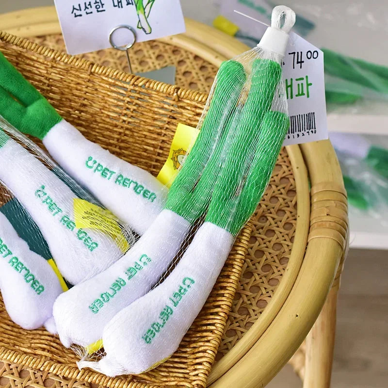 Green Onion Dog Plush Squeak Cute Interactive Toy