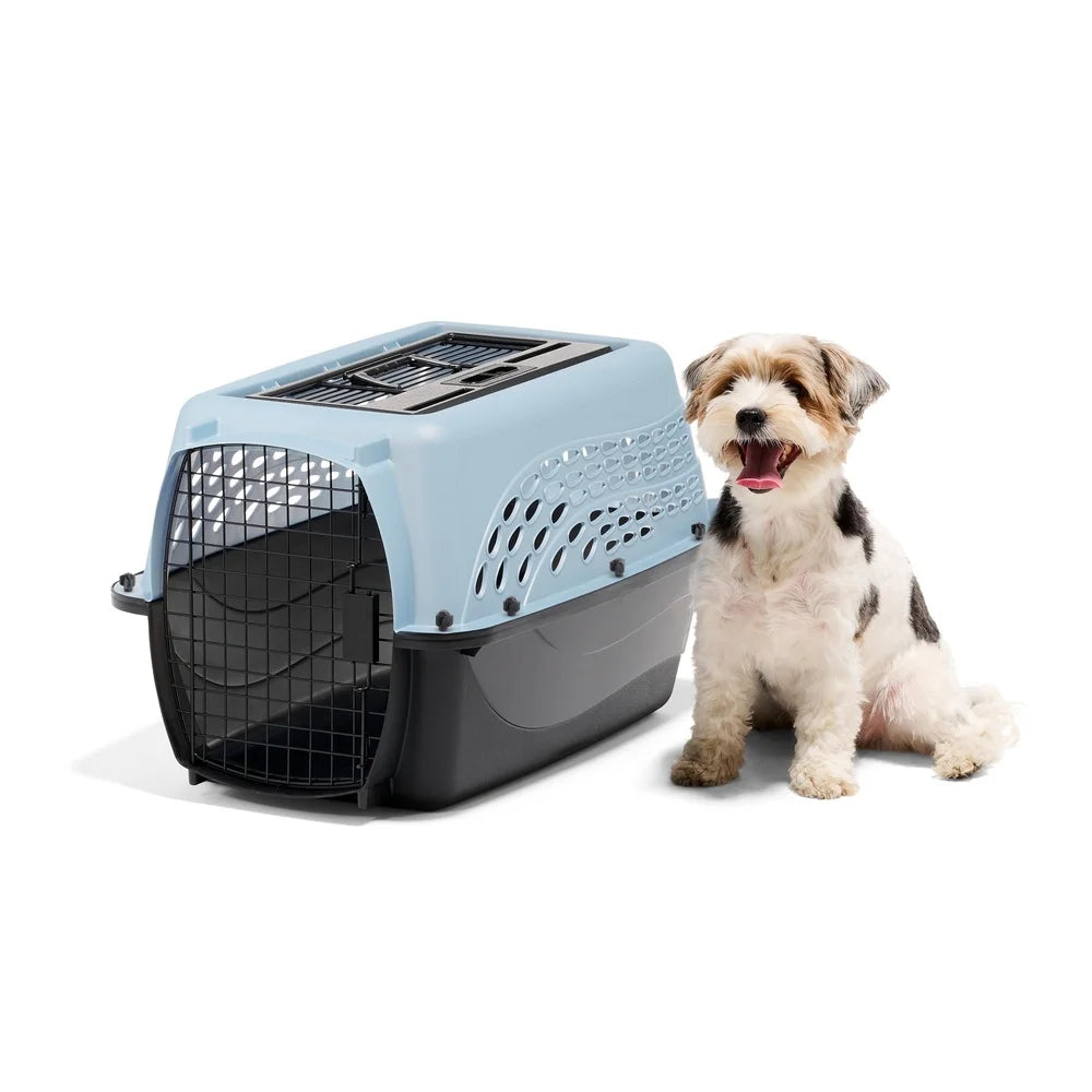 Medium Two Door Top Load Plastic Dog Cat Carrier Travel Kennel with Secure Latch and Ventilation