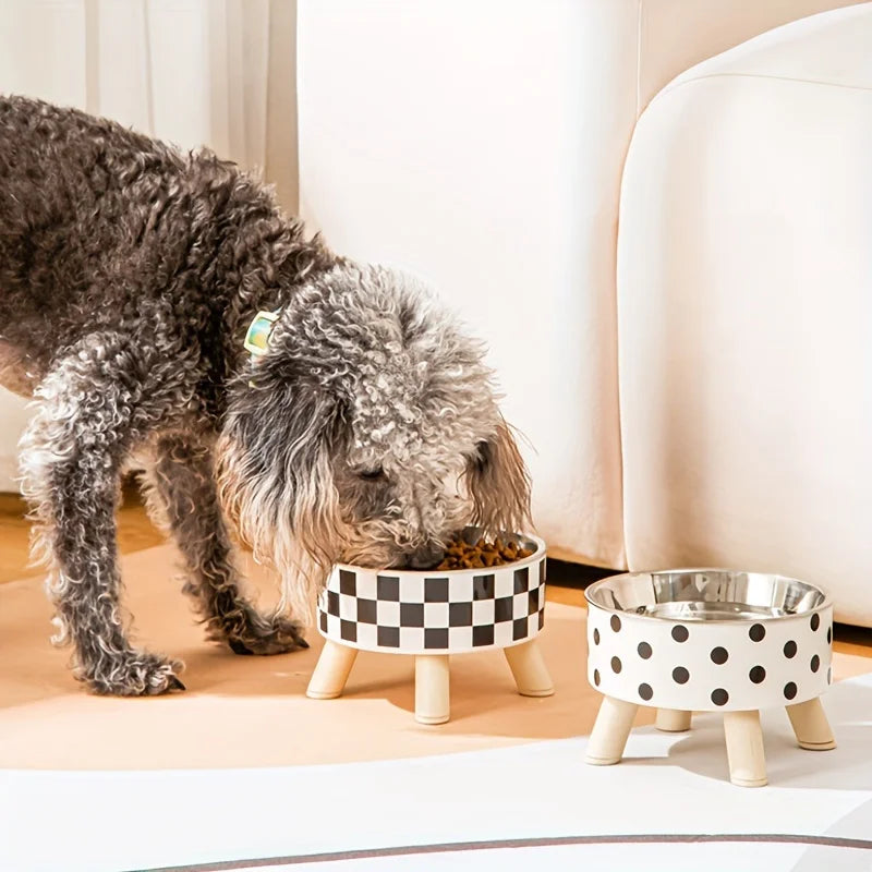 Elevated stainless steel cat bowl with neck protection design - anti slip