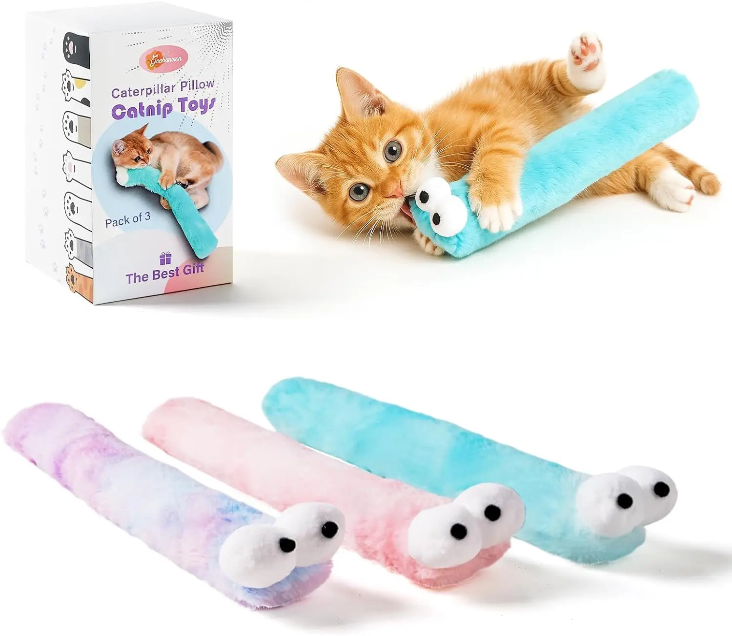 Cat Toys Pillows,3 Pack, Catnip Inside, Soft and Durable Kick Sticks with Crinkle Sound