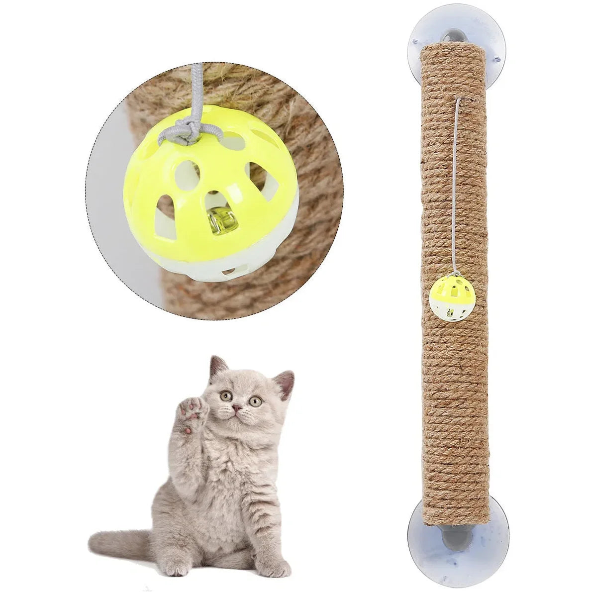 'Stick N' Claw' Sisal Rope and Toy Suction Cup Stick Shaped Cat Scratcher