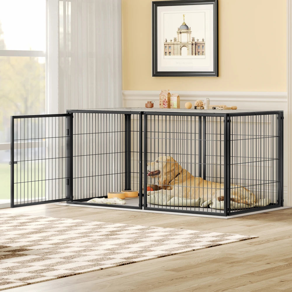 Large Dog Cage 63.7" Dog Kennel with Top Indoor, Black.63.7"L x 34.2"W x 31.7"H.