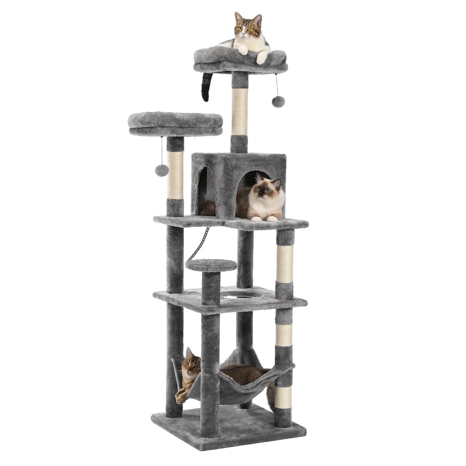 Tall Cat Tower for Cats with Super Big Hammock with Scratching Post