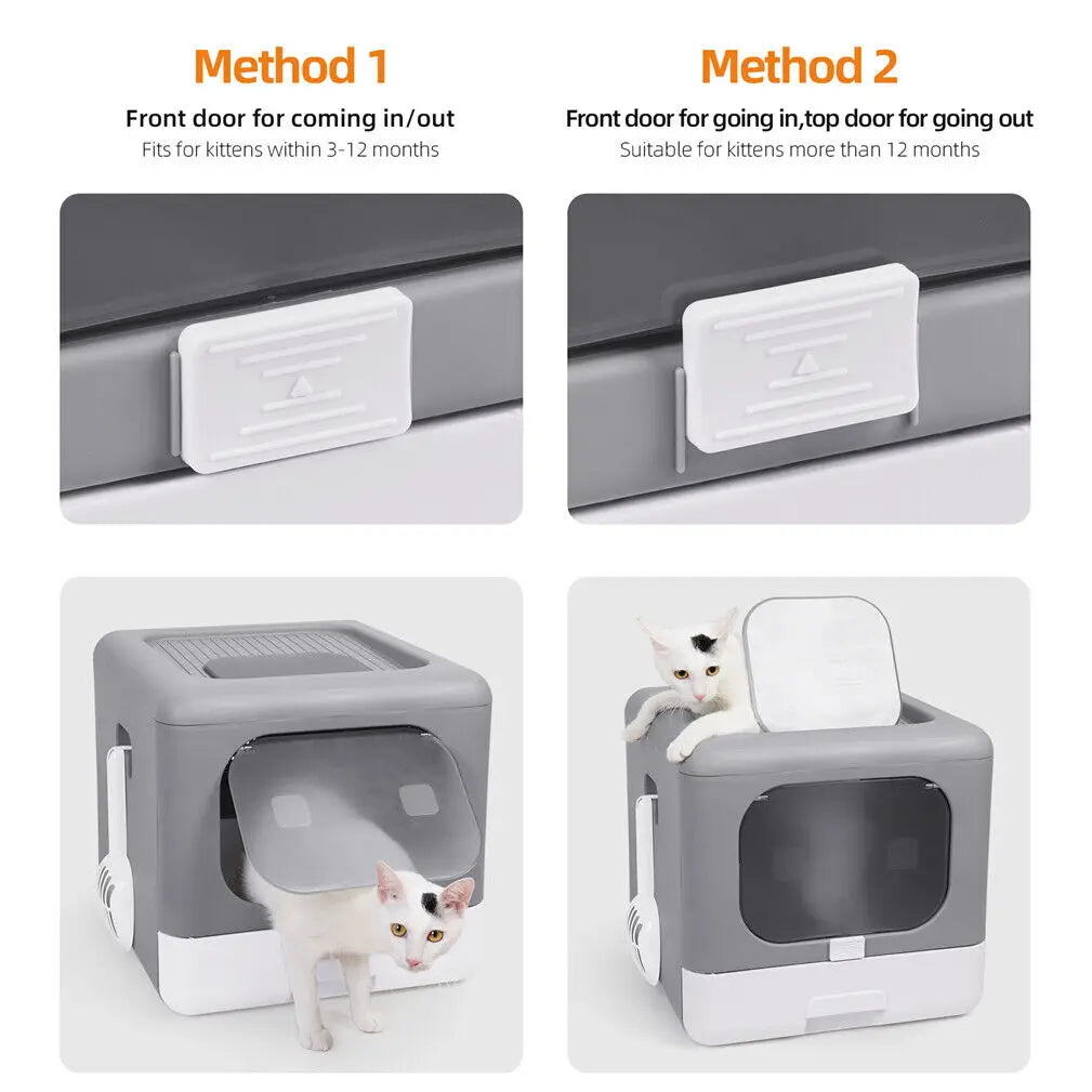 Cat Litter Box with Scoop and Tray Sifting Enclosed Foldable