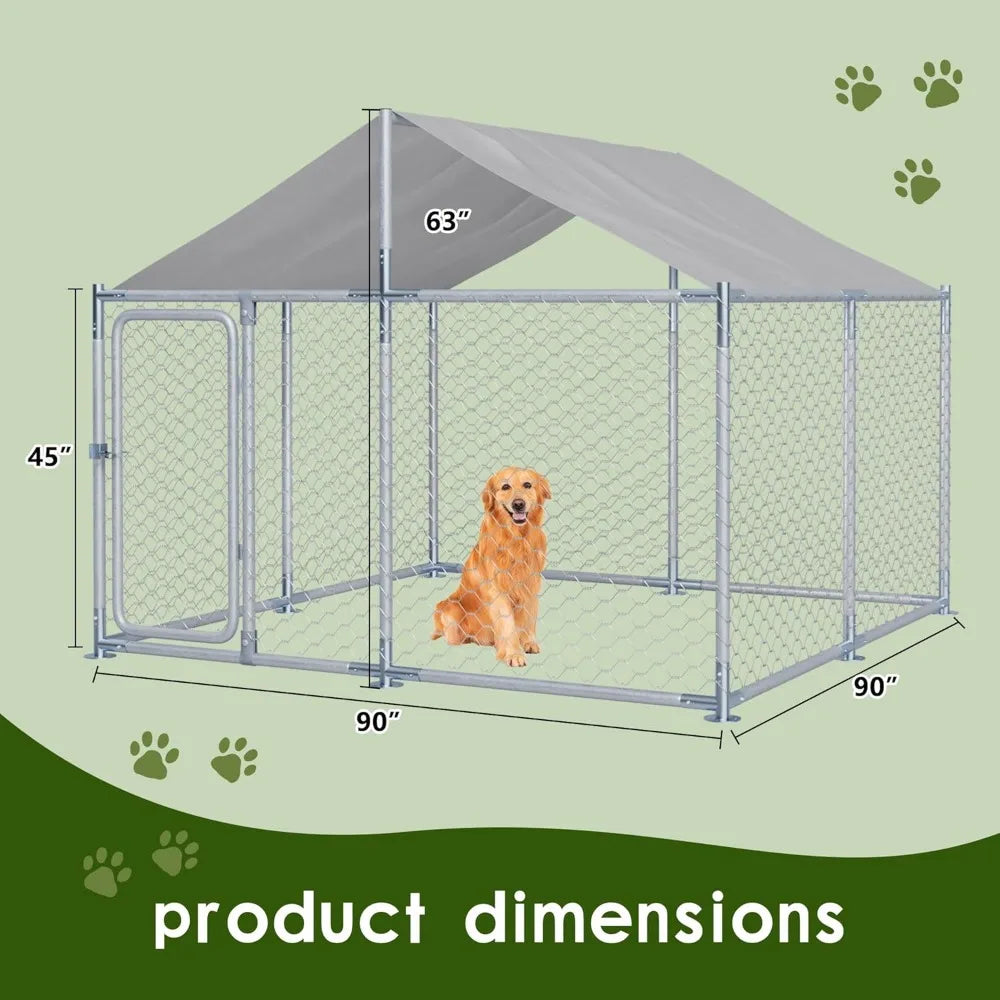 Kennel House Mesh Big Pet Cage Pen Playpen with Steel Galvanized Fence Waterproof, Secure Lock Outside (90" L x 90" W x 63" H)