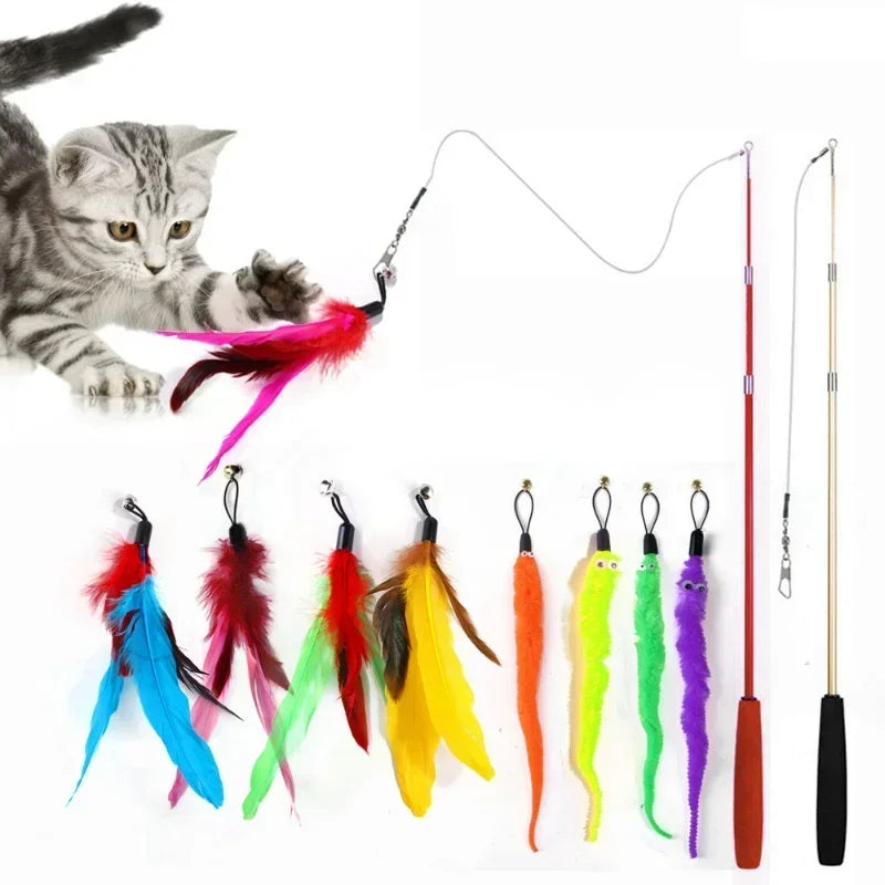 Cat Toy with Bell Color Feather Toy Fishing Rod