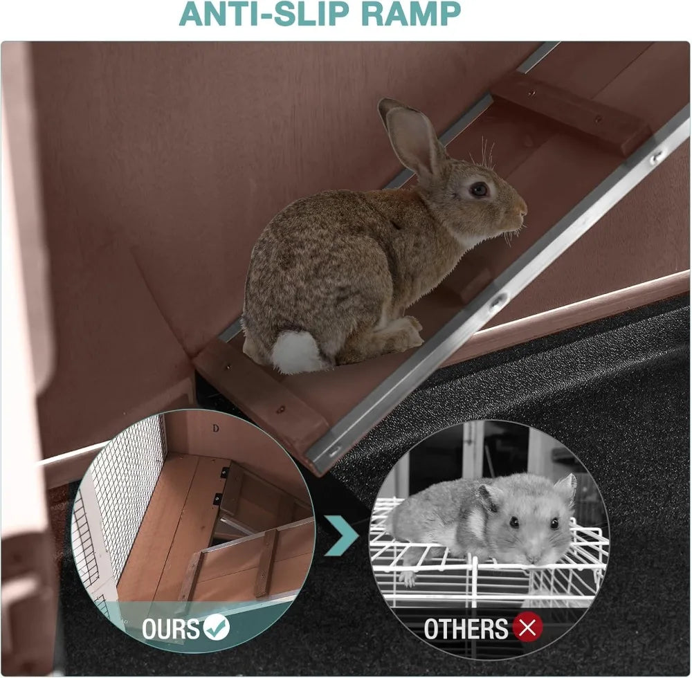 Rabbit Hutch Indoor Bunny House Guinea Pig Cage with Sliding Plastic Trays, Wheels & Ramp, Multi-Door