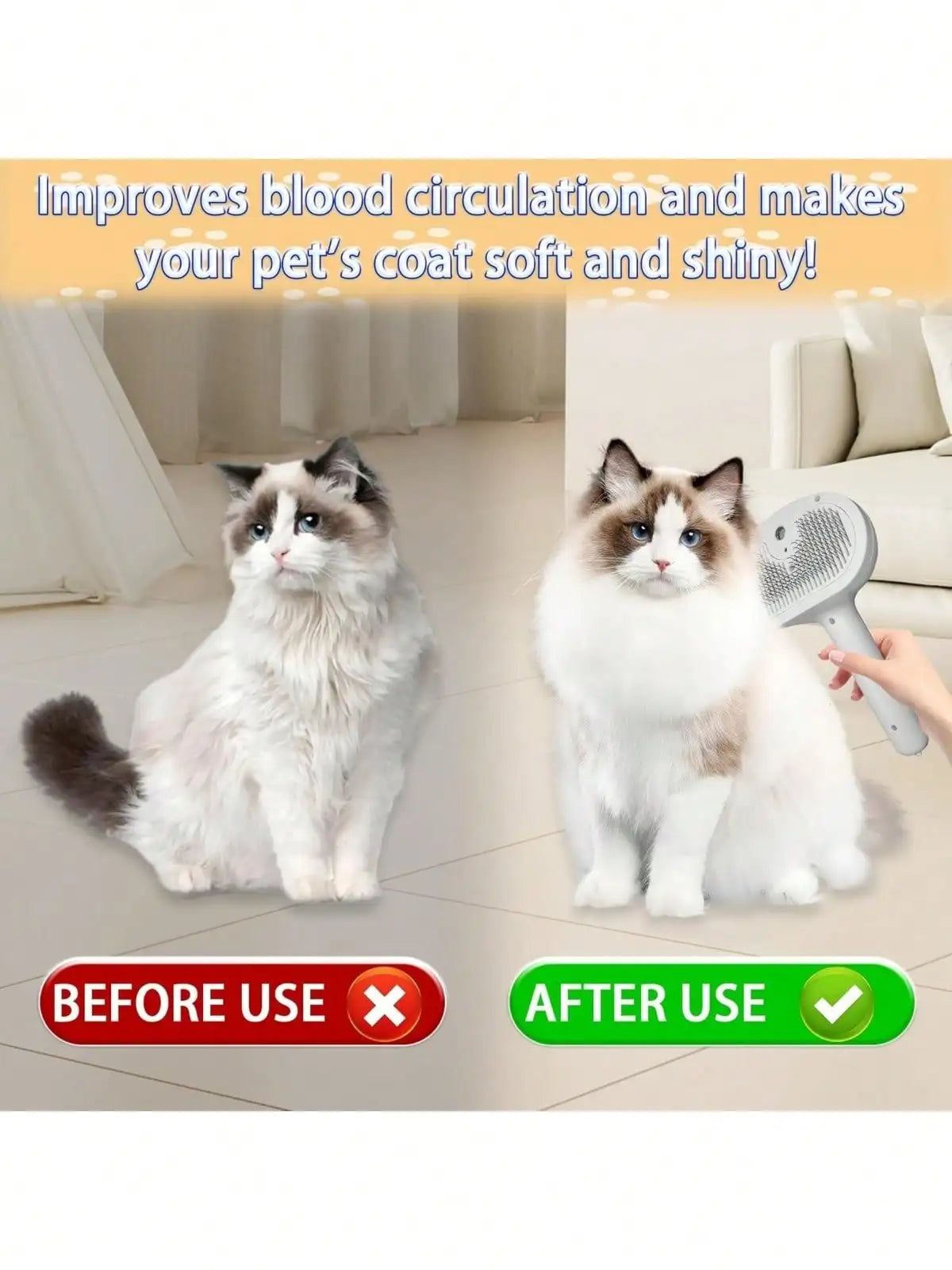 3 In 1 Self Cleaning Steamy Pet Brush - Anti-Static, Grooming Tool For Long And Short Hair Pets, Removes Loose Hair.