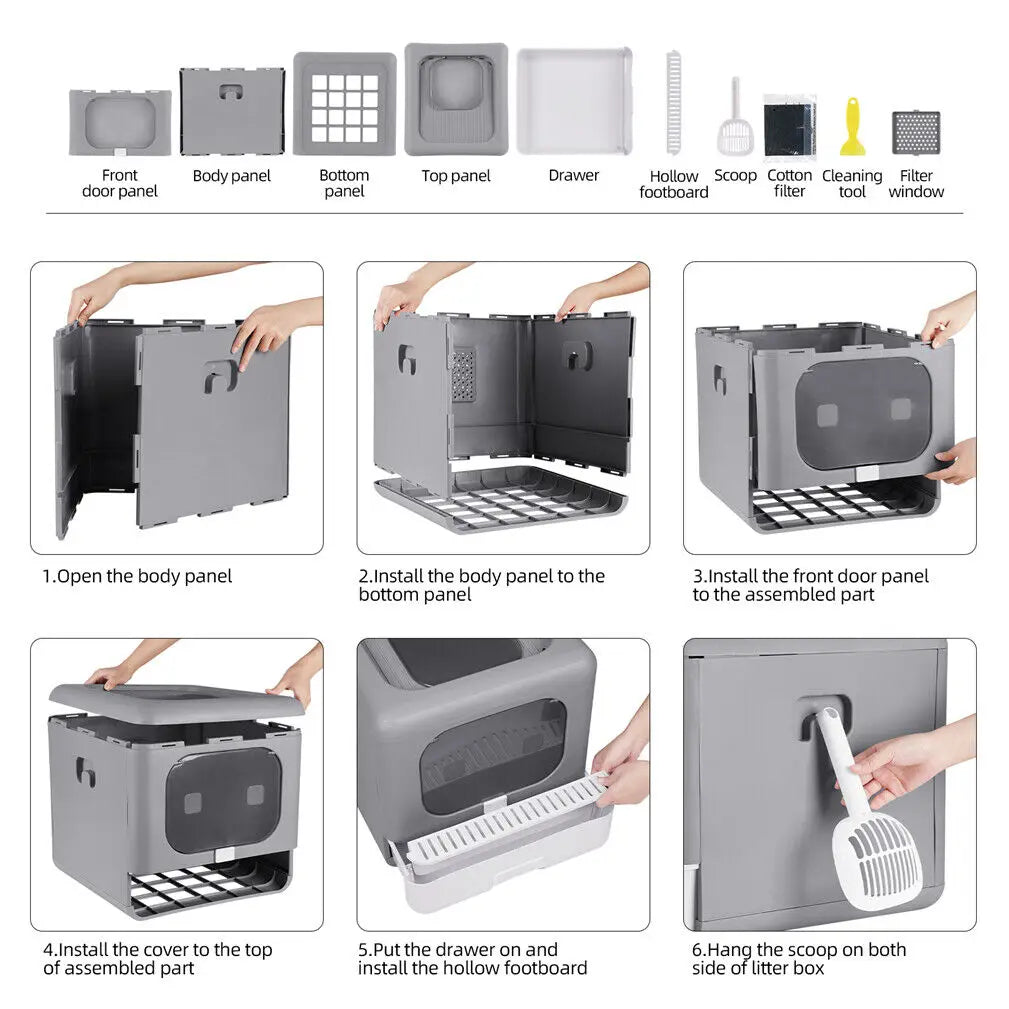 Cat Litter Box with Scoop and Tray Sifting Enclosed Foldable