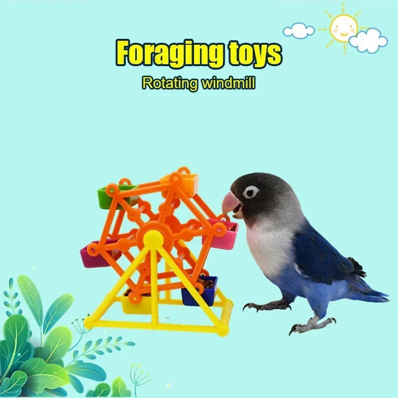 Creative Parrot Feeder Rotate Training Toys Intelligence Growth Cage Colorful Pecking Windmill Toy