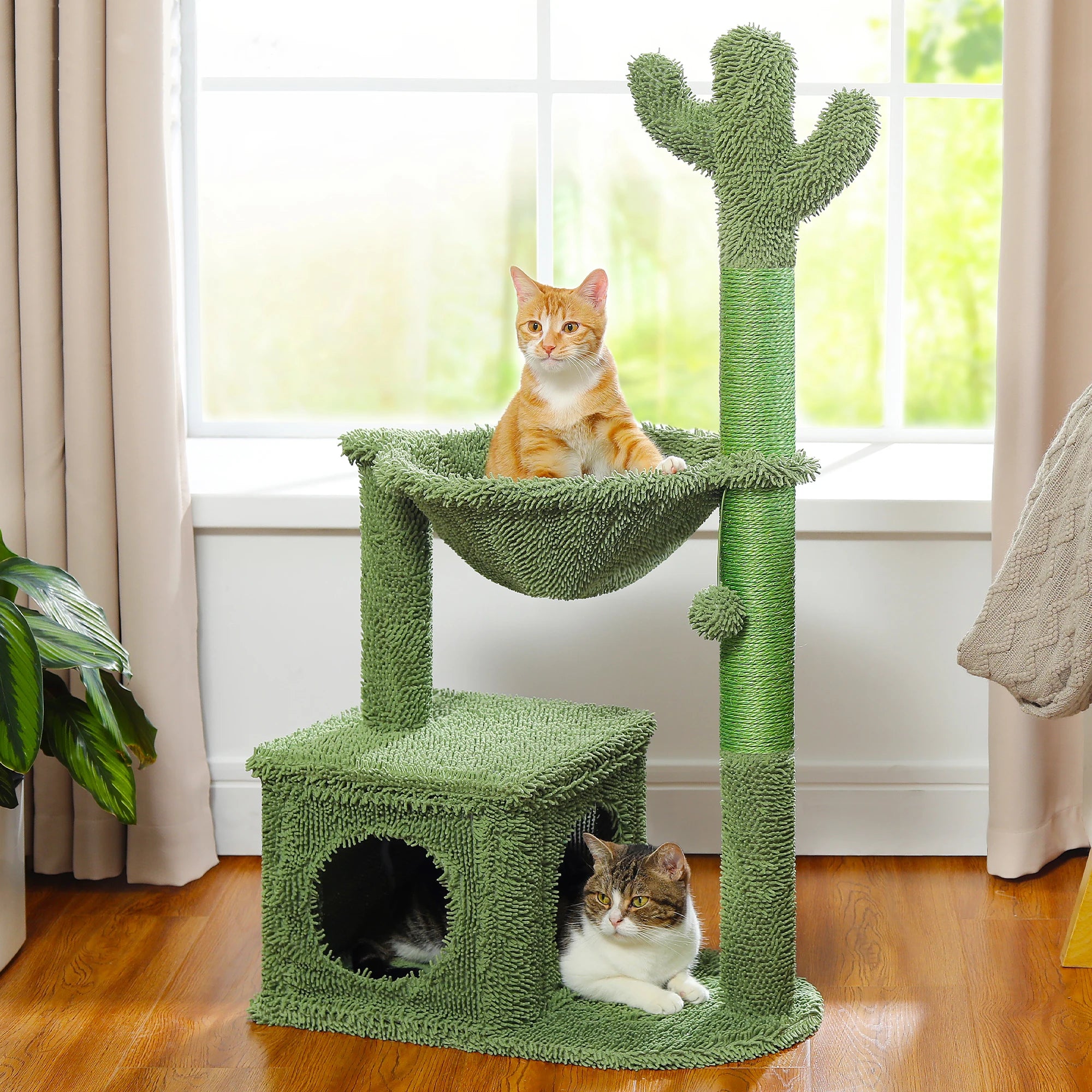Cactus Cat Tree with Large Condo, Hammock, Dangling Ball