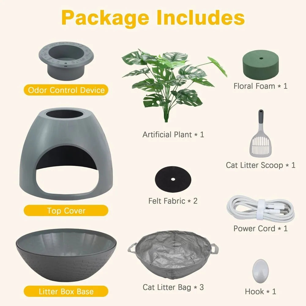 Egg-Shaped Smart Cat Litter Box with Odor Removal System Semi-Enclosed