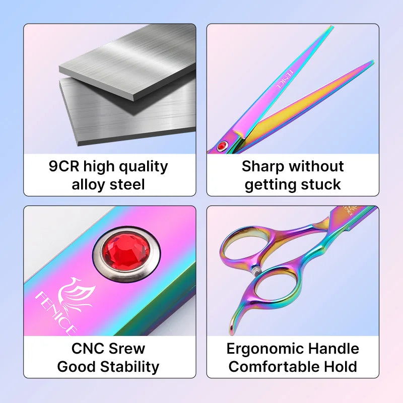 9cr steel 6.5/7.0 Inch rainbow & black dog grooming scissors Shears set