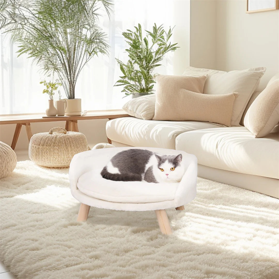 Luxury Cat Bed Soft Warm Plush Fabric Pet Nesting Chair Bed Stool Wood Legs with Cushion Pad Washable Waterproof