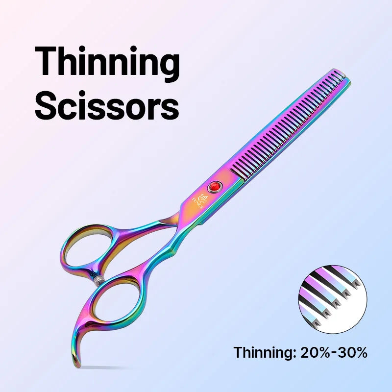 9cr steel 6.5/7.0 Inch rainbow & black dog grooming scissors Shears set