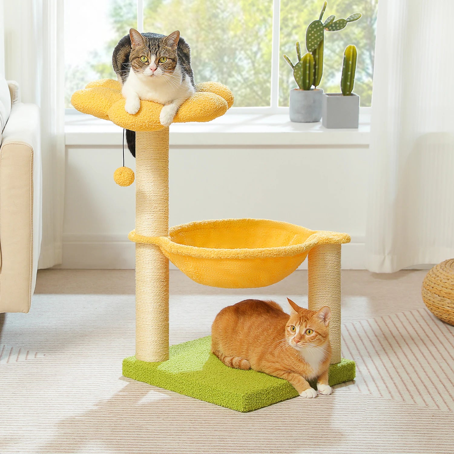 Flower Cat Tree with Sisal Scratching Post Large Hammock Soft Top Perch