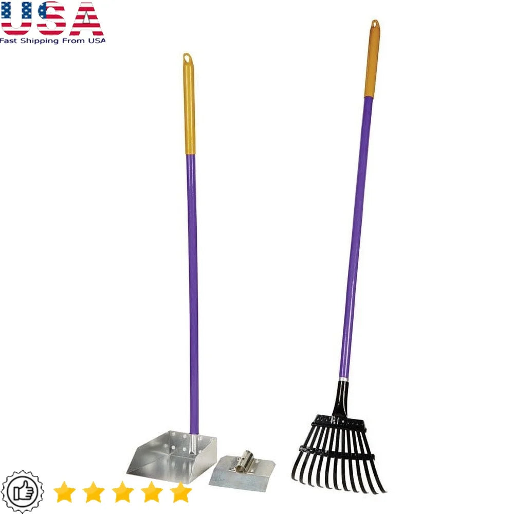 Aluminum Dog Waste Pick Up Tool Kit Lightweight Rake Scoop Waste Pan 38 Inch Handle