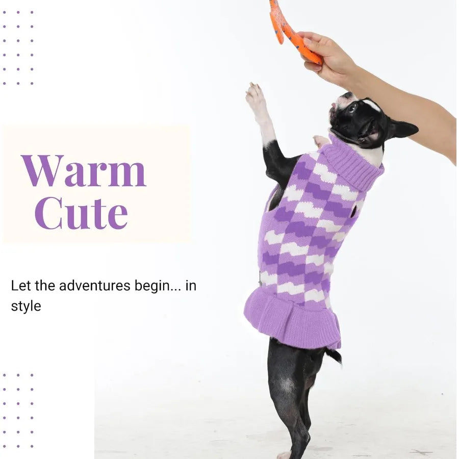 Warm Fall Winter Dog Sweaters for Large Female Dogs with Thick Turtleneck Knitwear and Leash Hole Cozy Purple Sweater Dress Ide